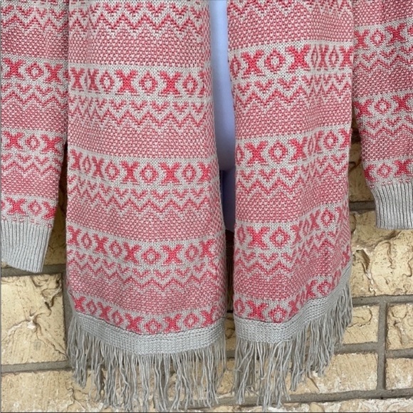Natural Reflections Fringe XOXO Cardigan Boho Duster Size Med Cover up - Picture 6 of 9